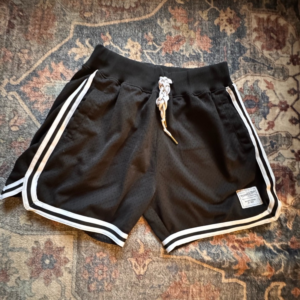 Mitchell & Ness Black Basketball Shorts with White Stripes